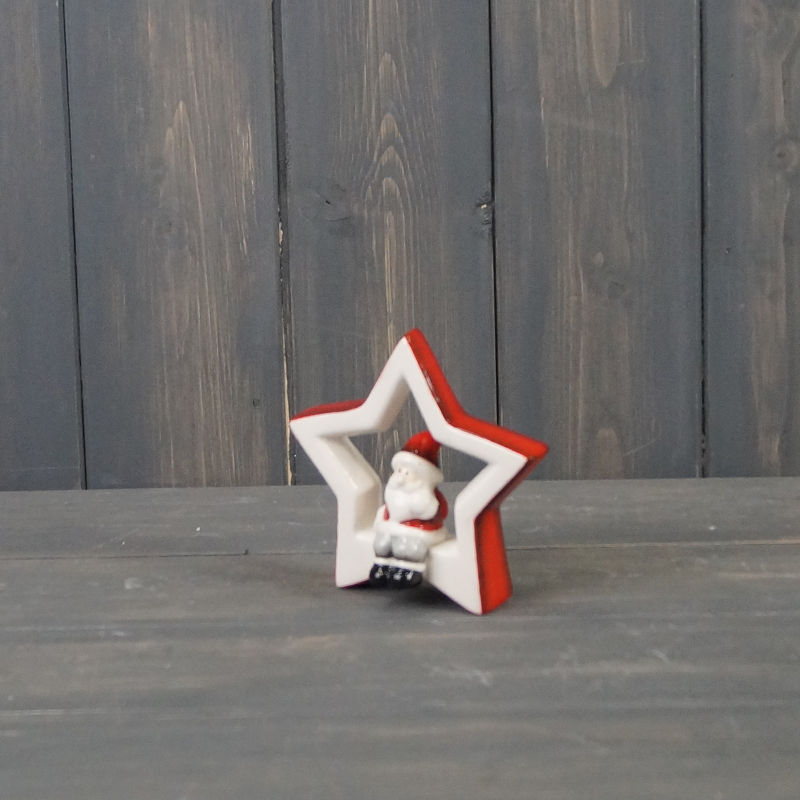 Small Ceramic Star with Sitting Santa  detail page